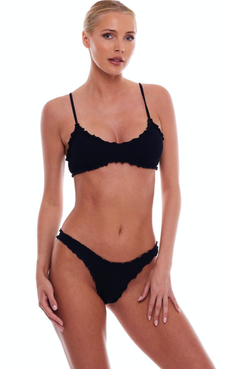 Love & Bikini One Size Black Ruffle Edge One Size Bikini