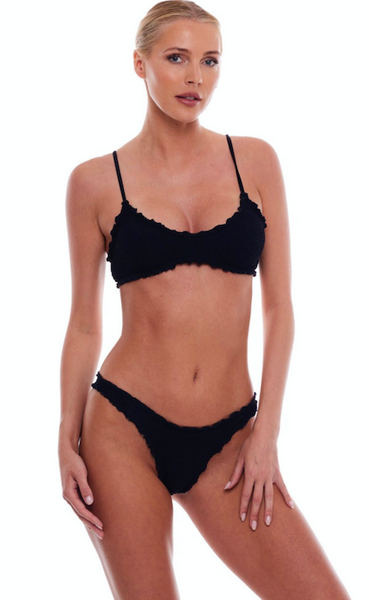 Love & Bikini One Size Black Ruffle Edge One Size Bikini